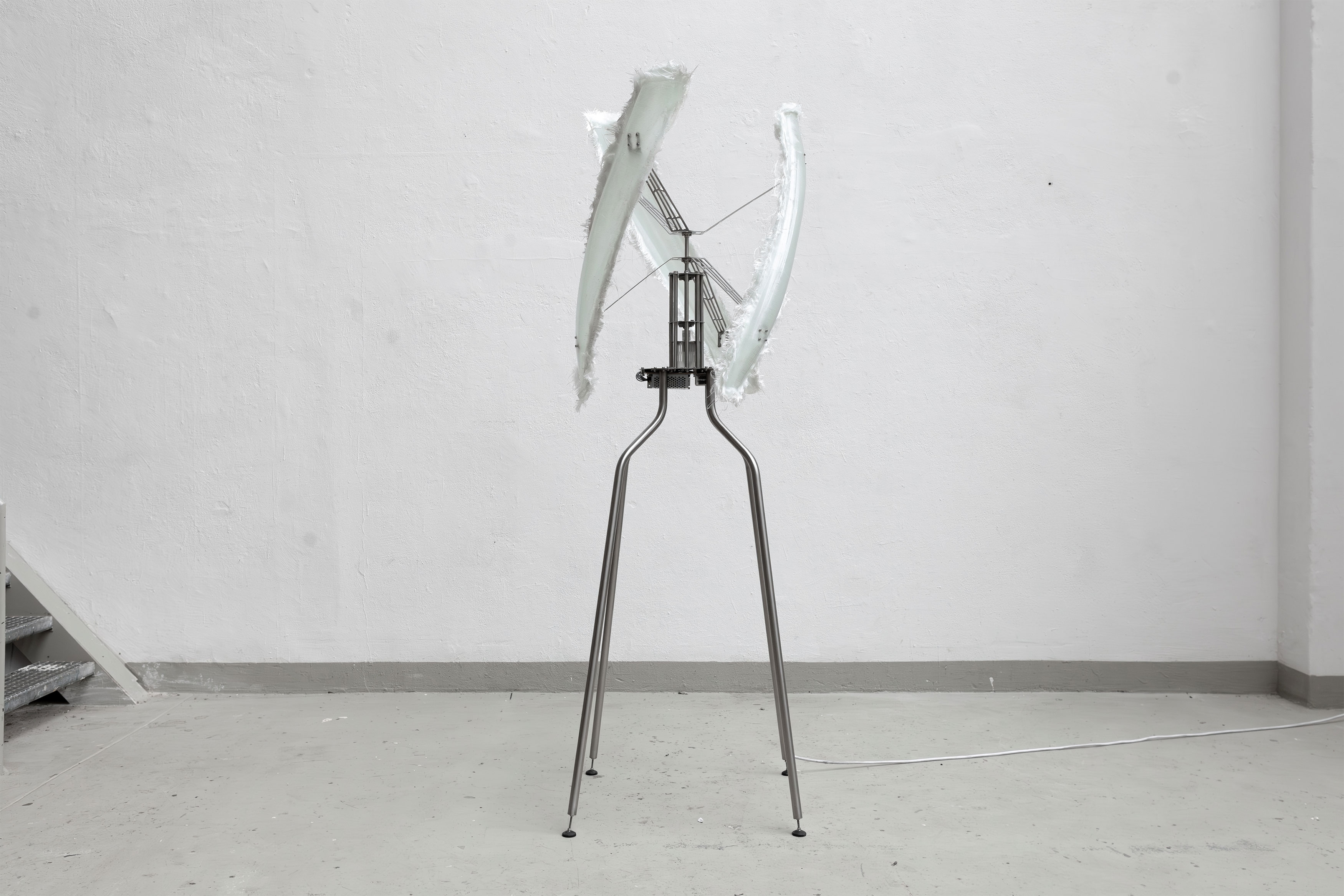 Vertically Rotating Turbine sculpture side view